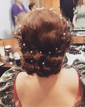 Finished bridal updo with pearl details