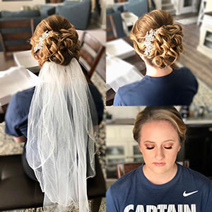 Bride hairstyle with veil and finished makeup