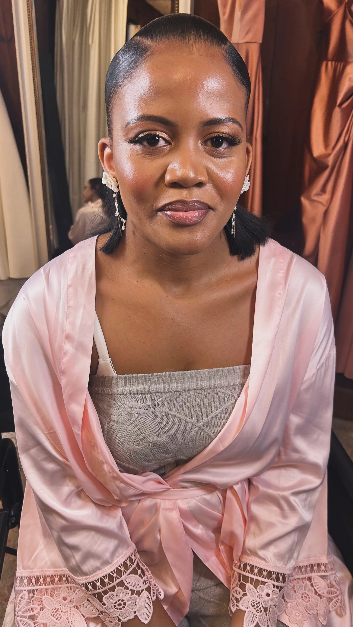 Finished bridal makeup with radiant skin and softly defined eyes