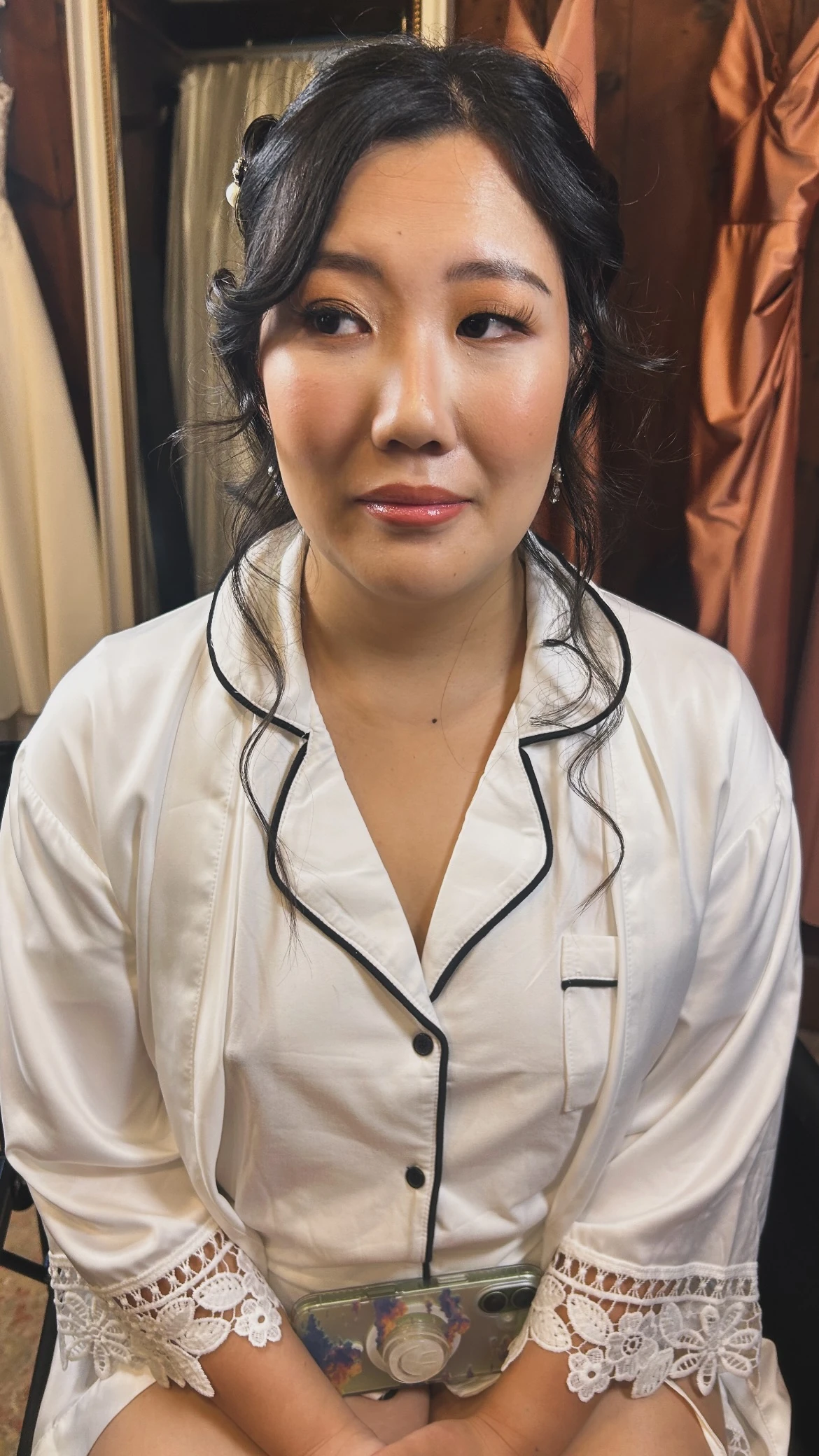 Finished bridal makeup with defined eyes and a soft lip